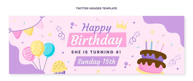 Encabezado de twitter de cumpleaños infantil dibujado a mano