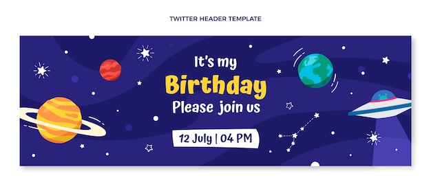 Vector gratuito encabezado de twitter de cumpleaños infantil dibujado a mano