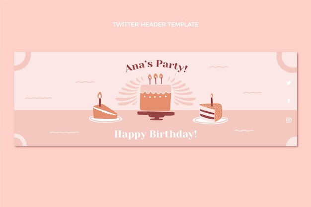 Vector gratuito encabezado de twitter de cumpleaños mínimo de diseño plano