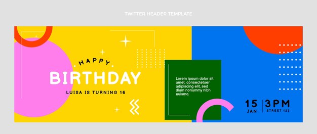 Encabezado de twitter de cumpleaños mínimo de diseño plano