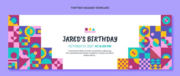 Encabezado de twitter de cumpleaños de mosaico de diseño plano