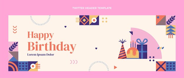 Encabezado de twitter de cumpleaños de mosaico de diseño plano