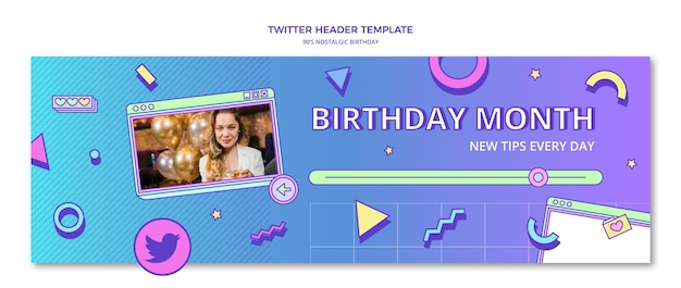 Vector gratuito encabezado de twitter de cumpleaños nostálgico plano de los 90