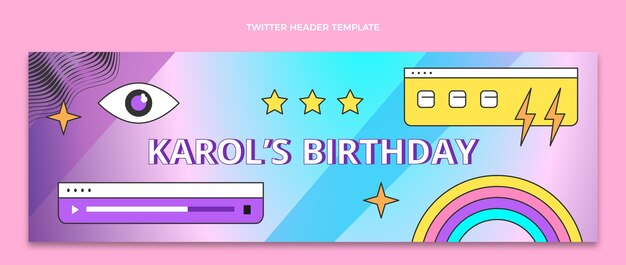 Encabezado de twitter de cumpleaños de vaporwave retro degradado