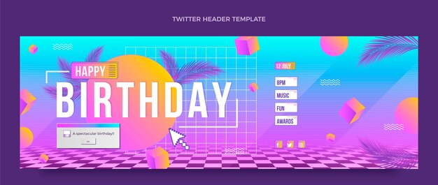 Encabezado de twitter de cumpleaños de vaporwave retro degradado