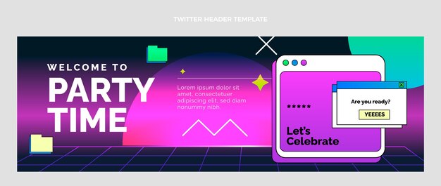 Encabezado de twitter de cumpleaños de vaporwave retro degradado