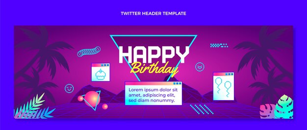 Encabezado de twitter de cumpleaños de vaporwave retro degradado