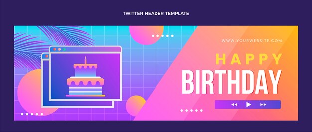 Encabezado de twitter de cumpleaños de vaporwave retro degradado