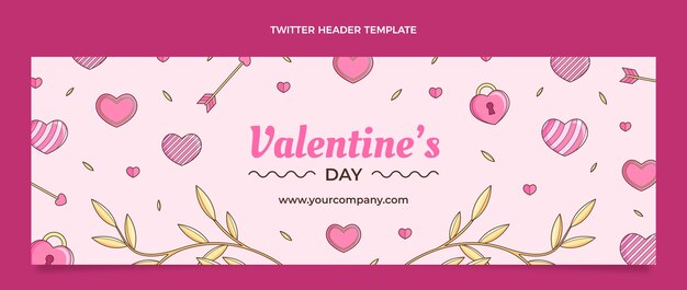 Encabezado de twitter del día de san valentín dibujado a mano