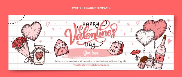 Vector gratuito encabezado de twitter del día de san valentín dibujado a mano