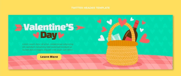 Vector gratuito encabezado de twitter del día de san valentín de diseño plano dibujado a mano