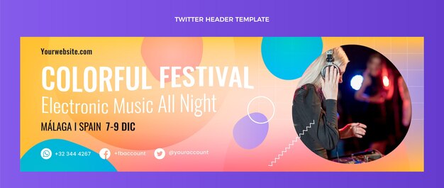 Encabezado de twitter del festival de música colorido degradado