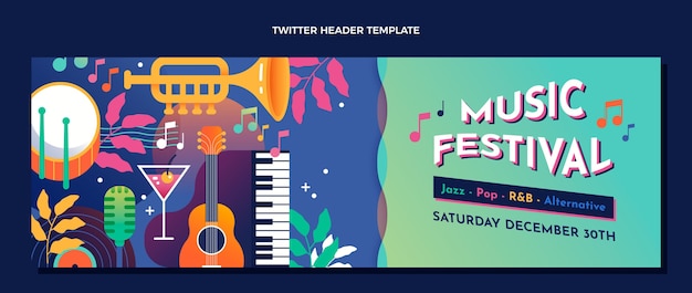 Encabezado de twitter del festival de música colorido degradado