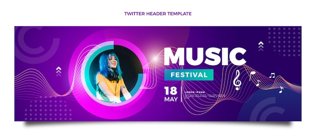 Encabezado de twitter del festival de música colorido degradado