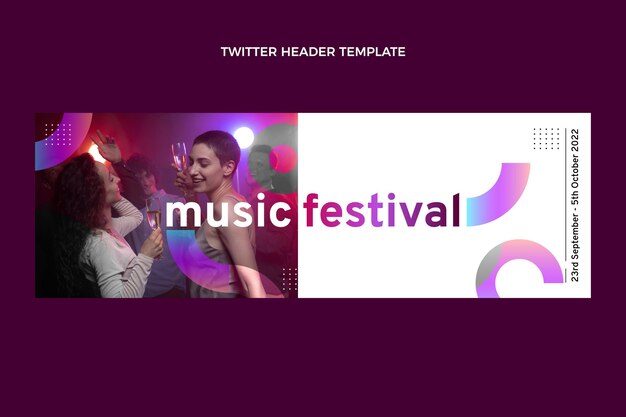 Encabezado de twitter del festival de música colorido degradado