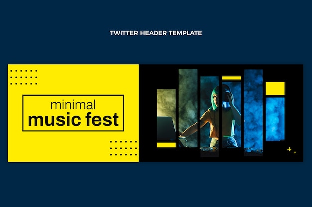 Vector gratuito encabezado de twitter de festival de música minimalista de diseño plano