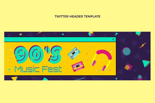 Encabezado de twitter del festival de música nostálgica de diseño plano