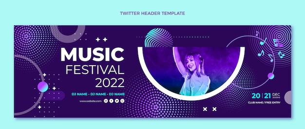 Vector gratuito encabezado de twitter del festival de música de semitono degradado