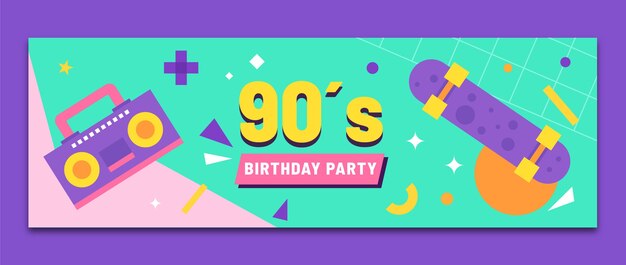 Encabezado de twitter de fiesta de los 90 colorido de diseño plano