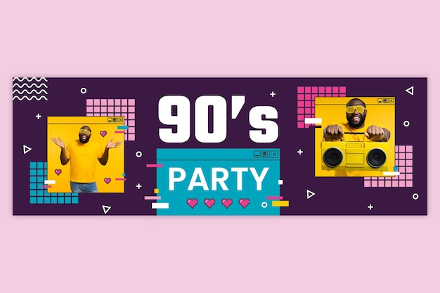 Encabezado de twitter de fiesta de los 90 colorido de diseño plano
