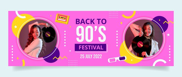 Encabezado de twitter de fiesta de los 90 colorido de diseño plano