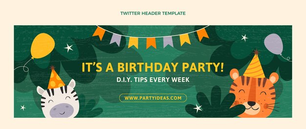 Encabezado de twitter de fiesta de cumpleaños de selva de textura dibujada a mano