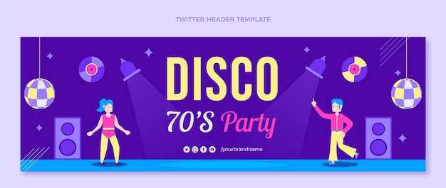 Vector gratuito encabezado de twitter de fiesta disco retro de diseño plano
