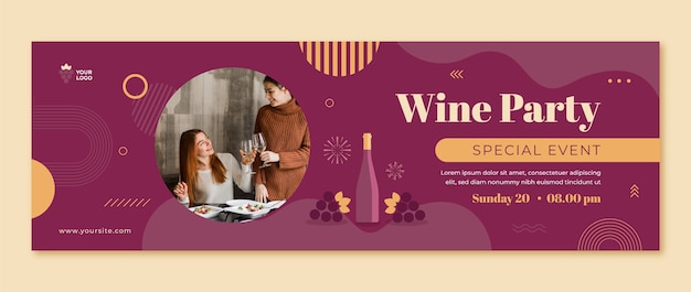 Encabezado de twitter de fiesta de vino de diseño plano