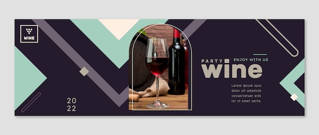 Encabezado de twitter de fiesta de vino de diseño plano