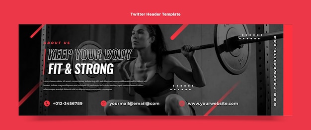 Vector gratuito encabezado de twitter de fitness de diseño plano