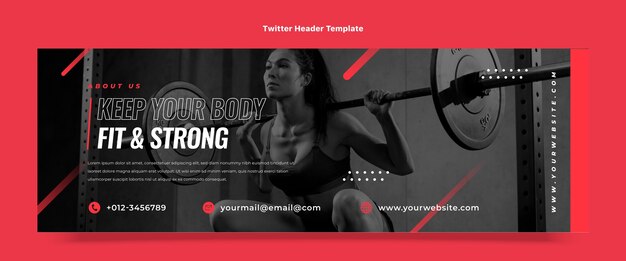 Encabezado de twitter de fitness de diseño plano