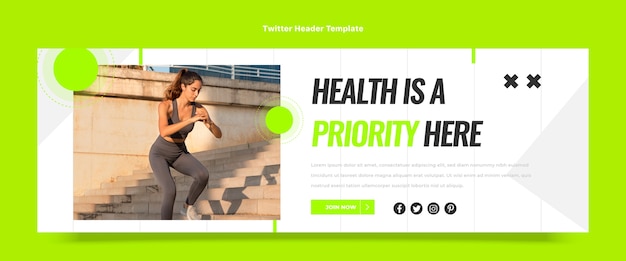 Vector gratuito encabezado de twitter de fitness de diseño plano