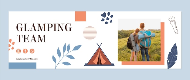 Vector gratuito encabezado de twitter de glamping de diseño plano dibujado a mano