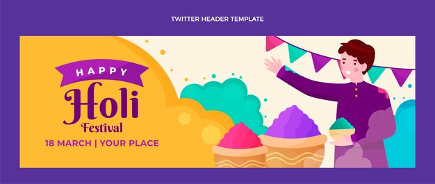 Vector gratuito encabezado de twitter holi plano