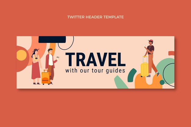 Encabezado de twitter de ilustraciones de viajes de diseño plano