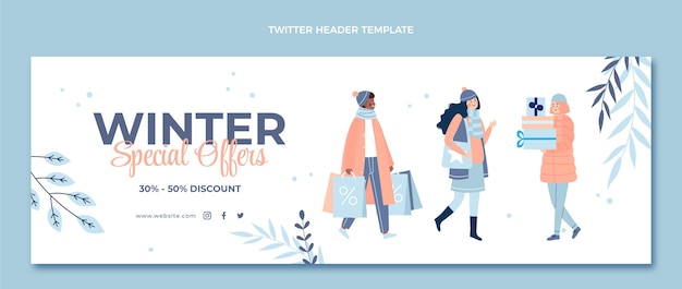 Vector gratuito encabezado de twitter de invierno plano