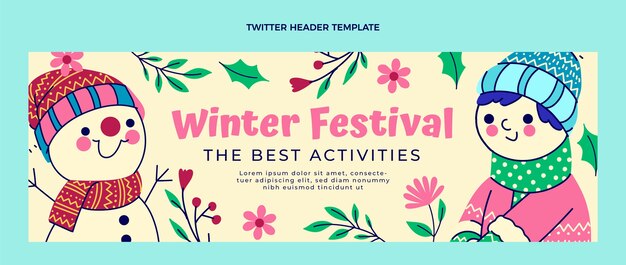Encabezado de twitter de invierno plano