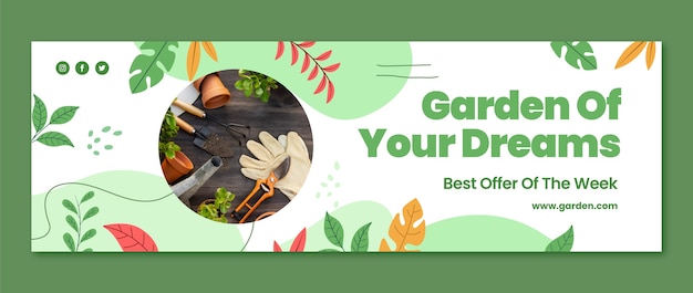 Vector gratuito encabezado de twitter de jardinería plana