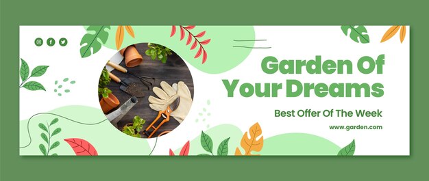 Encabezado de twitter de jardinería plana