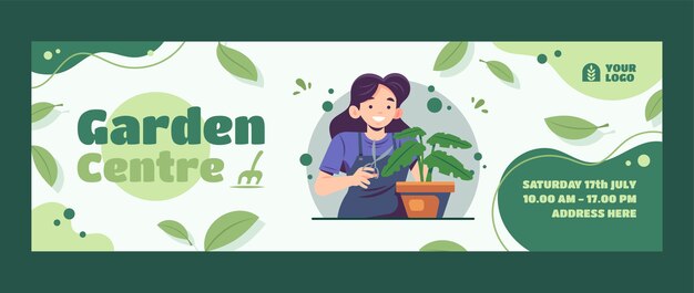 Encabezado de twitter de jardinería plana