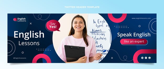 encabezado de twitter de lecciones de inglés degradado