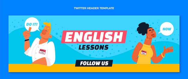 Encabezado de twitter de lecciones de inglés dibujado a mano