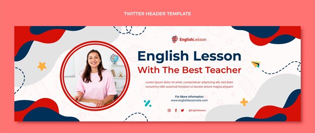 Encabezado de twitter de lecciones de inglés de diseño plano