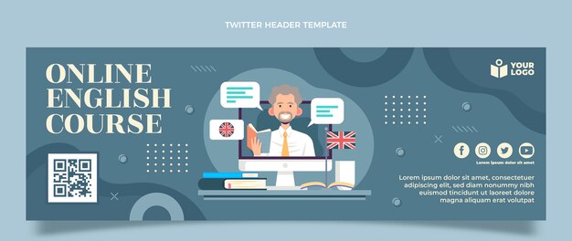 Encabezado de twitter de lecciones de inglés planas