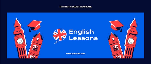 Encabezado de twitter de lecciones de inglés planas