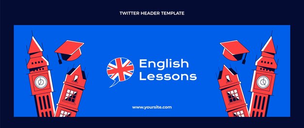 Encabezado de twitter de lecciones de inglés planas