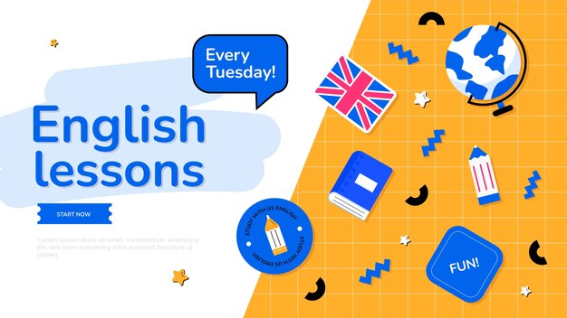 Encabezado de twitter de lecciones de inglés planas