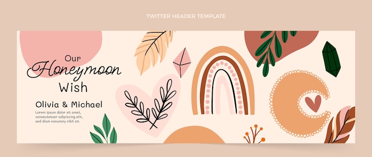 Vector gratuito encabezado de twitter de luna de miel boho dibujado a mano