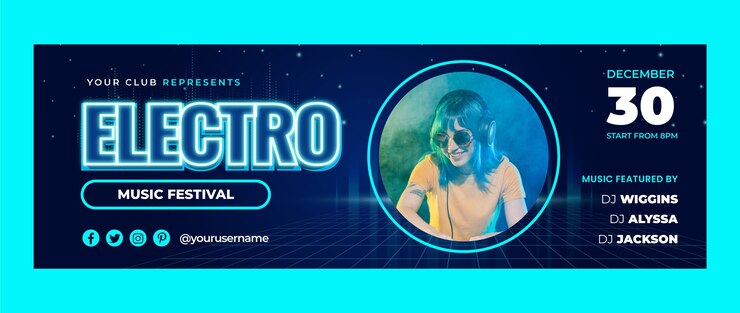 Vector gratuito encabezado de twitter de música electrónica degradada