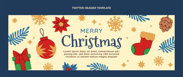 Encabezado de twitter navideño plano dibujado a mano